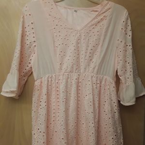 Blush Pink Eyelet Dress Boho M